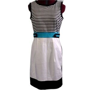 Chetta B size 8 sheath dress turquoise, black, white round neck woman's wear